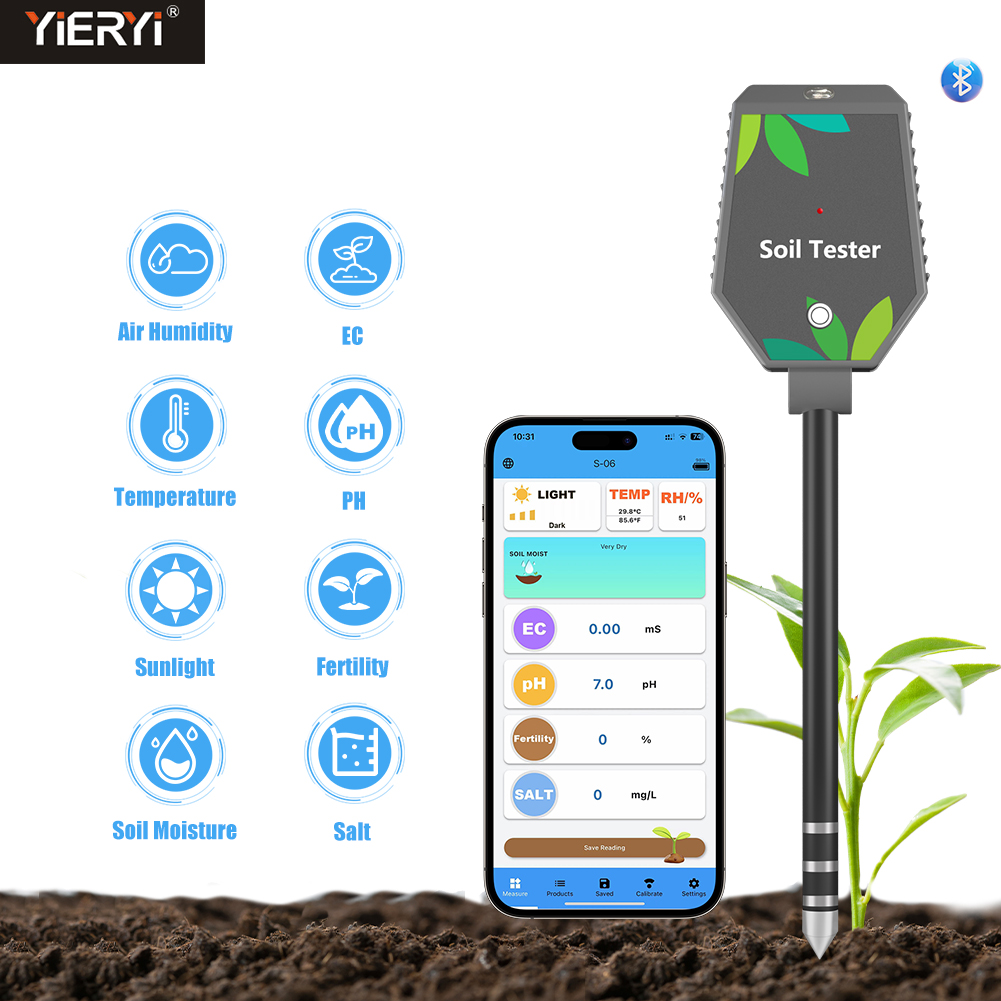 Ph Up Down Solution - Yieryi 8-in-1 Smart Bodentester pH/Salt/EC/Fertility/Temp Bluetooth